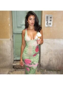 Floral Printed Slim Sleeveless Maxi Dress -Women's Clothing Shop P 20240618170446967 335