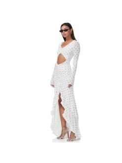 Irregular Dots Hollow Out Ruffle Maxi Dress -Women's Clothing Shop P 20240619084037358 971