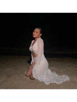 Irregular Dots Hollow Out Ruffle Maxi Dress -Women's Clothing Shop P 20240619084038802 765