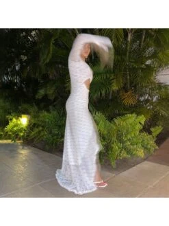 Irregular Dots Hollow Out Ruffle Maxi Dress -Women's Clothing Shop P 20240619084039312 450