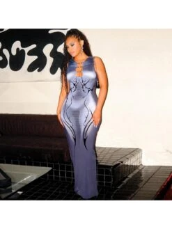 Hollow-out Bodycon Sleeveless Maxi Dress