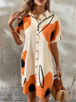 Floral Short Sleeve Single Breasted Dress -Women's Clothing Shop P 20240619100417964 462