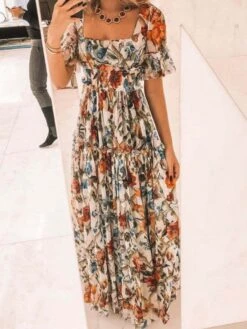 Ruffle High Rise Fitted Short Sleeve Dress