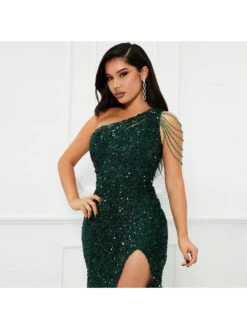 Sequin One Shoulder Split Hem Dress -Women's Clothing Shop P 20240619181312560 453
