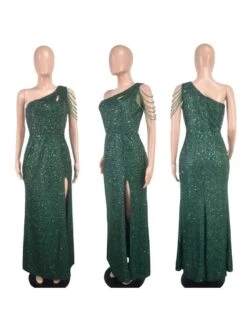 Sequin One Shoulder Split Hem Dress -Women's Clothing Shop P 20240619181313134 196
