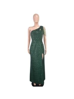 Sequin One Shoulder Split Hem Dress -Women's Clothing Shop P 20240619181314096 787
