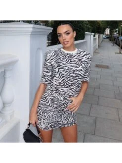 Patchwork High Rise Bodycon Short Sleeve Dress -Women's Clothing Shop P 20240620090008209 152