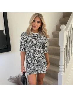 Patchwork High Rise Bodycon Short Sleeve Dress -Women's Clothing Shop P 20240620090009434 842