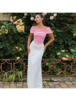 Colorblock Patchwork Boat Neck Short Sleeve Maxi Dress -Women's Clothing Shop P 20240620091202298 549