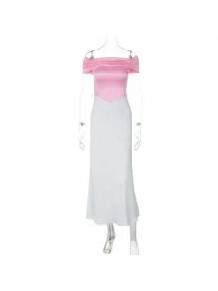 Colorblock Patchwork Boat Neck Short Sleeve Maxi Dress -Women's Clothing Shop P 20240620091205153 908