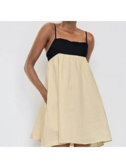 Colorblock Patchwork Backless High Rise Slip Dress