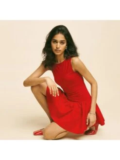 Plain Color Sleeveless Pleated Mini Dress -Women's Clothing Shop P 20240620120805275 162