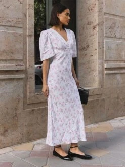 Disty Floral Printing V Neck Short Sleeve Dress -Women's Clothing Shop P 20240620143643569 501