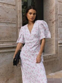 Disty Floral Printing V Neck Short Sleeve Dress -Women's Clothing Shop P 20240620143645583 532