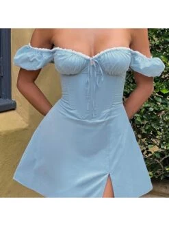 Patchwork Tie-wrap Bodycon Short Sleeve Dress -Women's Clothing Shop P 20240620182443970 403