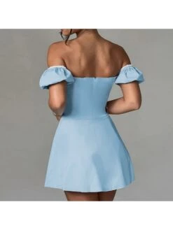 Patchwork Tie-wrap Bodycon Short Sleeve Dress -Women's Clothing Shop P 20240620182444537 837