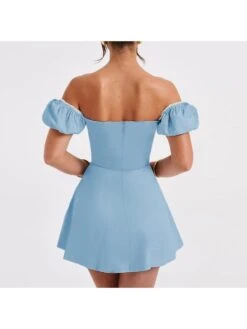 Patchwork Tie-wrap Bodycon Short Sleeve Dress -Women's Clothing Shop P 20240620182445003 559