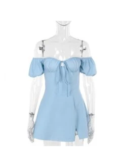 Patchwork Tie-wrap Bodycon Short Sleeve Dress -Women's Clothing Shop P 20240620182445631 123