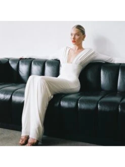 Ruched V Neck Backless Fitted Maxi Dress -Women's Clothing Shop P 20240620190831071 131