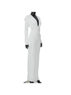 Ruched V Neck Backless Fitted Maxi Dress -Women's Clothing Shop P 20240620190835222 814