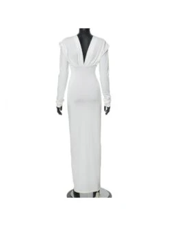 Ruched V Neck Backless Fitted Maxi Dress -Women's Clothing Shop P 20240620190835717 215