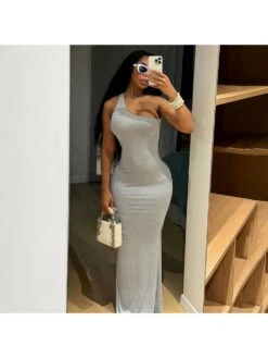 One Shoulder Fitted Backless Maxi Dress