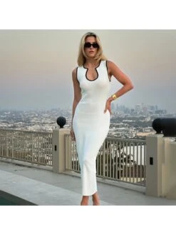 Colorblock Low Cut Sleeveless Maxi Dress