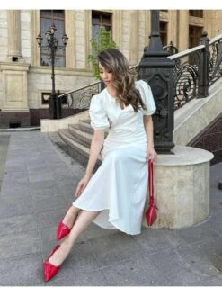 Bow Crewneck Puff Sleeve Short Sleeve Maxi Dress -Women's Clothing Shop P 20240621094012577 188