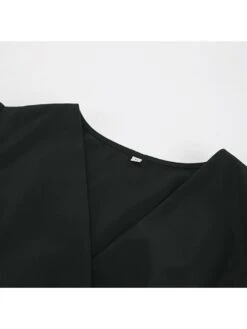 Solid Color Drawstring Puff Sleeve Dress -Women's Clothing Shop P 20240621102418908 467