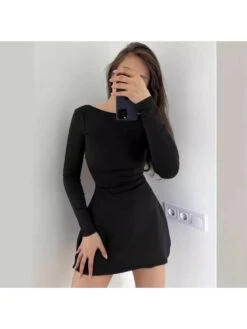 Colorblock Tie-wrap Backless Long Sleeves Dress -Women's Clothing Shop P 20240621140821938 182