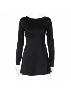 Colorblock Tie-wrap Backless Long Sleeves Dress -Women's Clothing Shop P 20240621140826275 238