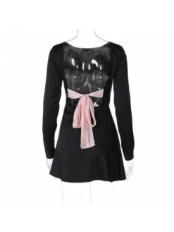 Colorblock Tie-wrap Backless Long Sleeves Dress -Women's Clothing Shop P 20240621140827529 940