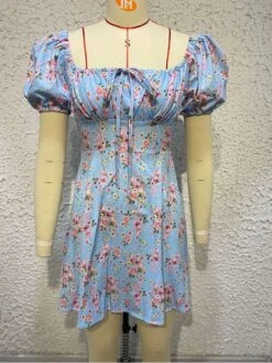 Tie-wrap Print A-line Short Sleeve Midi Dress -Women's Clothing Shop P 20240621171204279 862