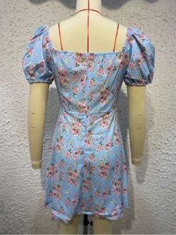 Tie-wrap Print A-line Short Sleeve Midi Dress -Women's Clothing Shop P 20240621171205969 595