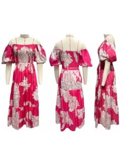 Colorblock Boat Neck Puff Sleeve Short Sleeve Dress -Women's Clothing Shop P 20240621172016926 172