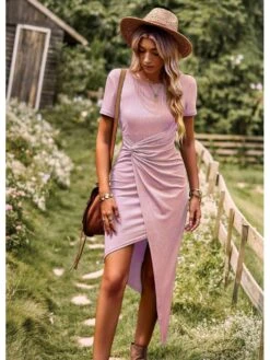 Irregular Patchwork Ruched Short Sleeve Dress