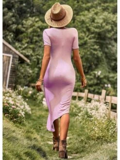 Irregular Patchwork Ruched Short Sleeve Dress -Women's Clothing Shop P 20240622095217710 402