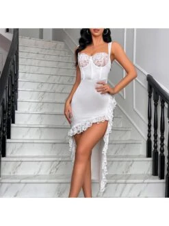 Lace Detail Patchwork Fishbone Slip Dress -Women's Clothing Shop P 20240622101617223 823