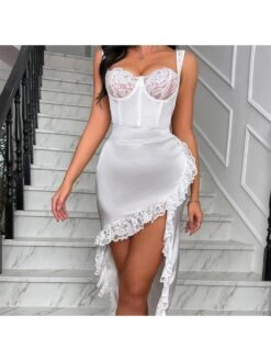 Lace Detail Patchwork Fishbone Slip Dress -Women's Clothing Shop P 20240622101618514 399