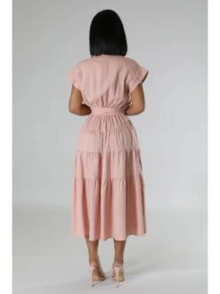 Solid Color Waist Tie A-line Short Sleeve Dress -Women's Clothing Shop P 20240622112428342 333