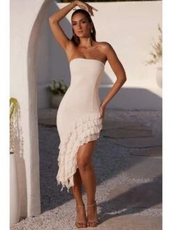 Ruffle Strapless Split Hem Sheath Dress -Women's Clothing Shop P 20240624102403484 374