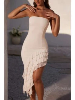 Ruffle Strapless Split Hem Sheath Dress -Women's Clothing Shop P 20240624102406447 857