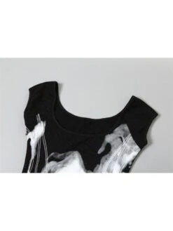 Patchwork Square Neck A-line Short Sleeve Dress -Women's Clothing Shop P 20240624143611879 959