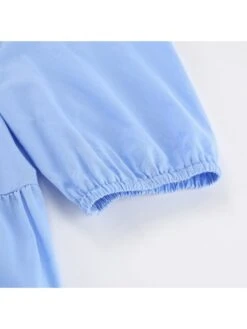 Solid Color Lace Up Patchwork Puff Sleeve Dress -Women's Clothing Shop P 20240624154421321 418