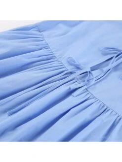 Solid Color Lace Up Patchwork Puff Sleeve Dress -Women's Clothing Shop P 20240624154421901 210