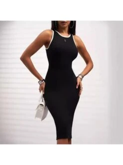 Colorblock Split Hem Sleeveless Sheath Dress