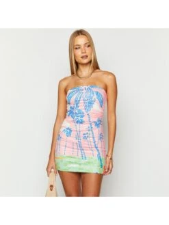 Colorblock Coco Printed Strapless Mini Dress