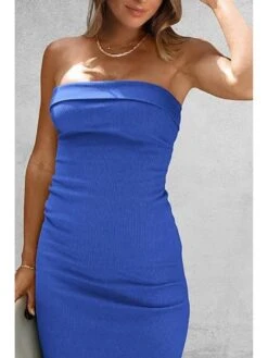 Plain Color Strapless Side Slit Maxi Dress -Women's Clothing Shop P 20240625165618225 757
