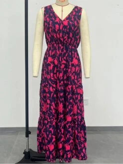 Printed V Neck High Rise Sleeveless Dress -Women's Clothing Shop P 20240625175217943 235