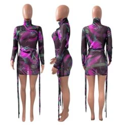 Gauze Novelty Printed Long Sleeve Bodycon Dress -Women's Clothing Shop P 22216152840786437 13386